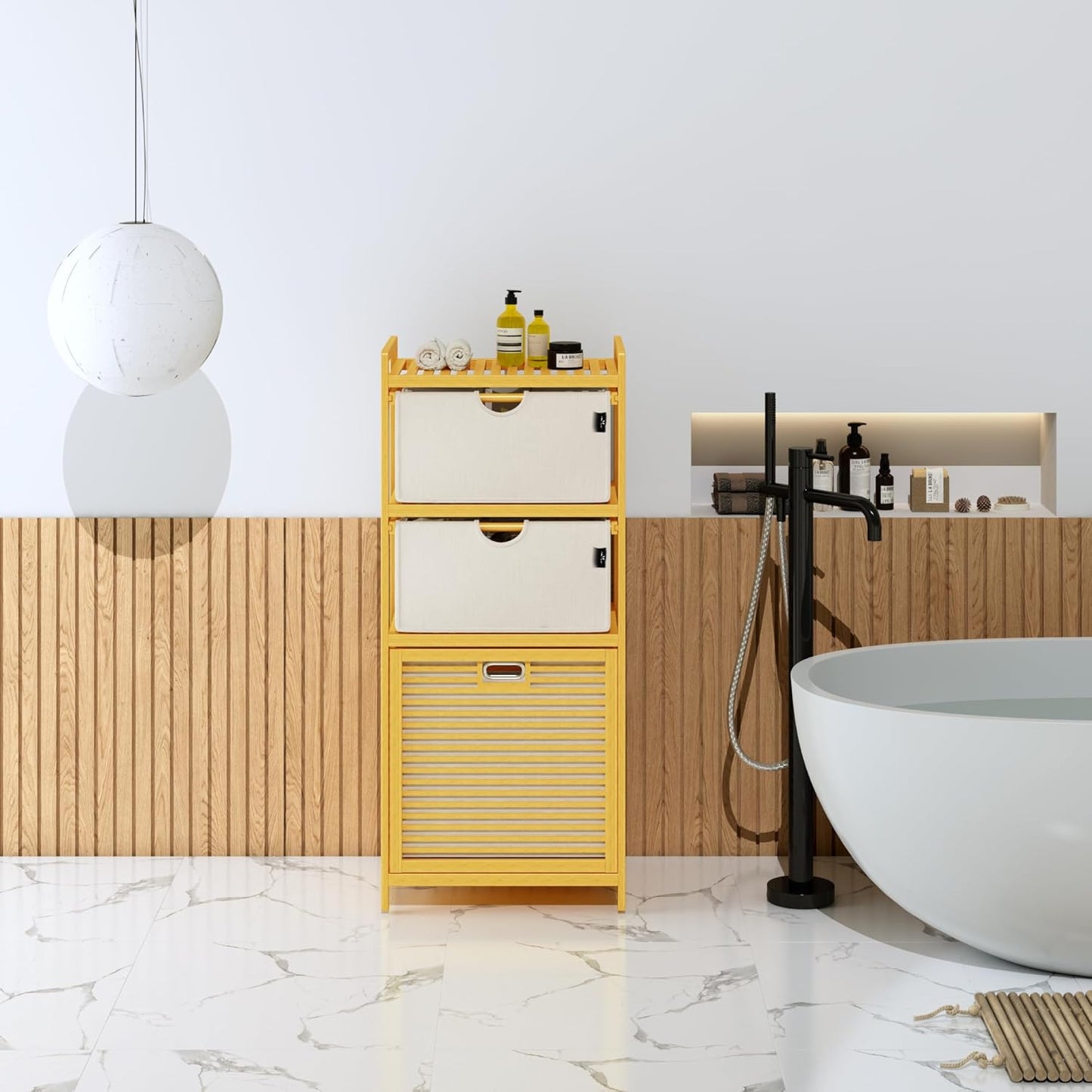 Adel Dream Wasmand, bamboe, wasmanden, 3 vakken, wasverzamelaar voor vuile was, opslag voor voorwerpen, wasbox, wasmand, wassorteerder, lichtgrijs Hellgrau-06-28
