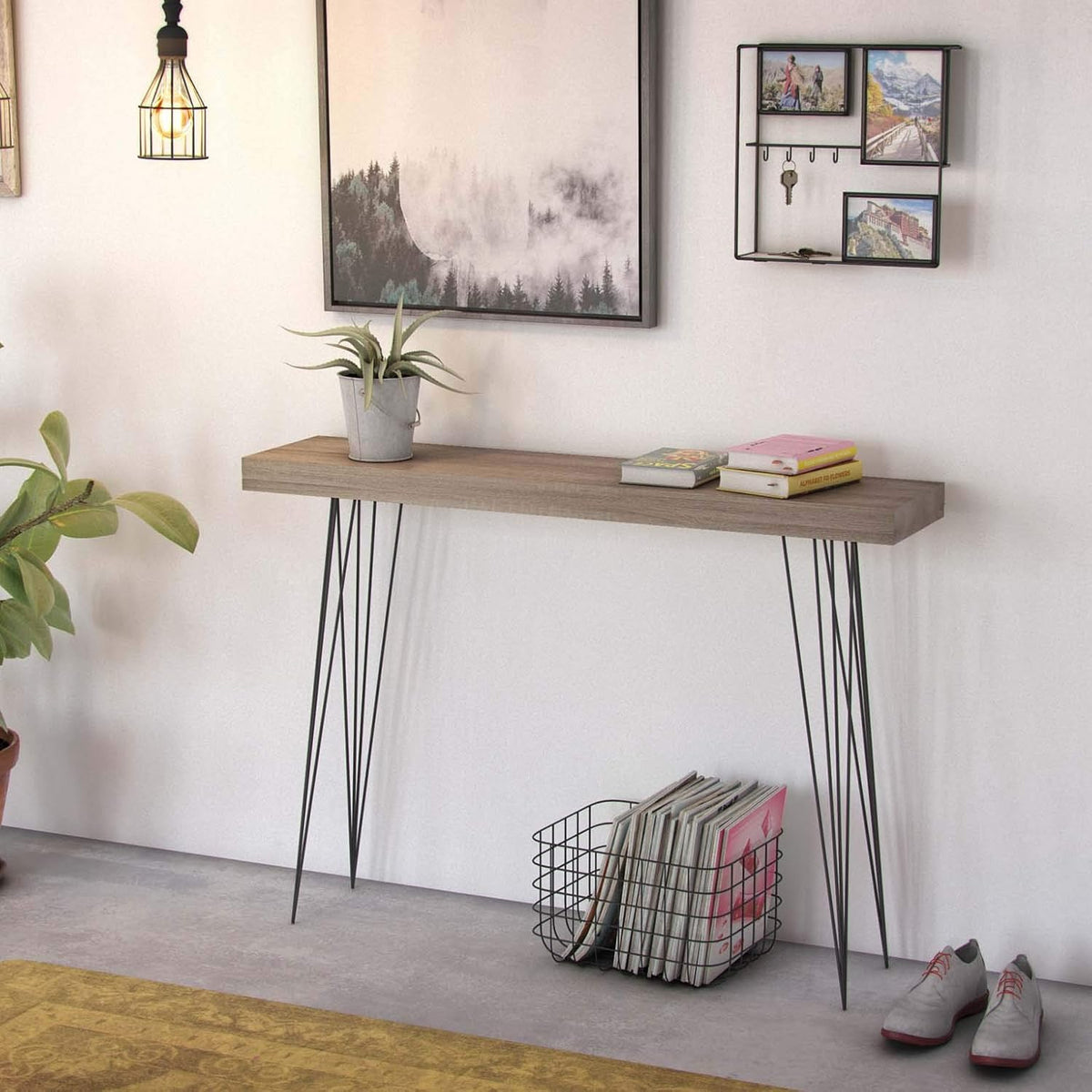 Versa Dallas Smalle hal of vestibule Entree hal meubilair, Console Tafel, Afmetingen (H x B x H) 80 x 25 x 110 cm, Hout en Metaal, Kleur Bruin