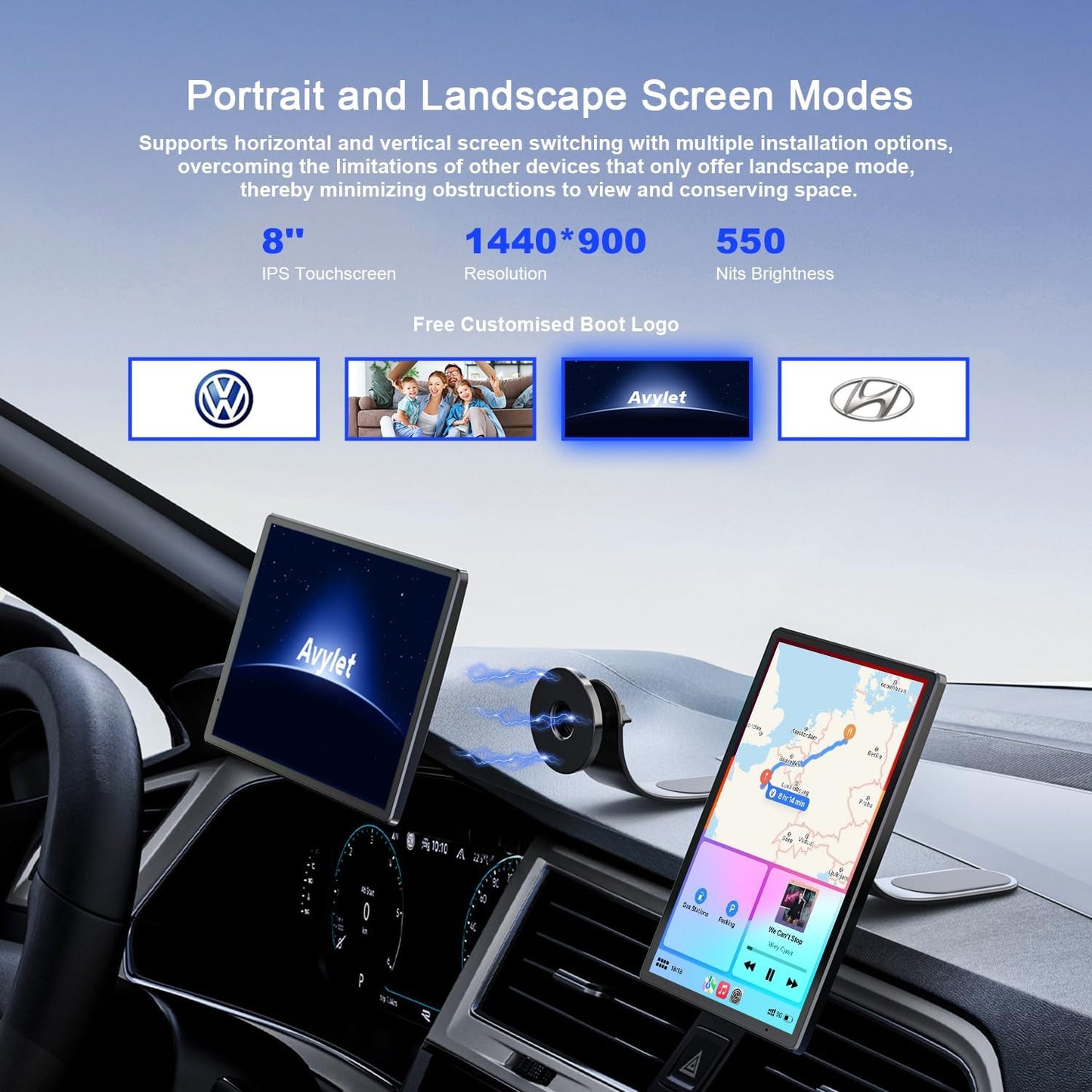 Draadloze autoradio A-pple Carplay auto met achteruitrijcamera, draagbaar touchscreen, GPS-navigatie, spraakbesturing Google/Siri, Android Auto, Bluetooth-radio, AUX/FM, Mirror Link, OTA