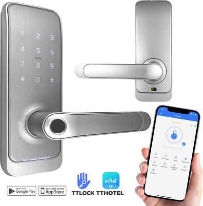 EURA ELH-01H4 Smart deurslot met handgreep, codeslot, 13,56 MHz nabijheidslezer, biometrische lezer, app TTLock/TTHotel, IP65, universele grendel, wit