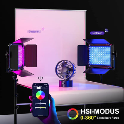 GVM RGB videolichtpaneel met softbox, 45 W led-fotografielamp met lichtstatief, app-bediening, 15000 lux/0,5 m, 3200 K-5600 K, studio-continu licht voor video-opnames, YouTube Streaming, CRI97+ 18