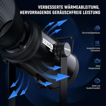 COB-led-videolamp 210 W – Studiolamp – Videolamp – Continuelicht – Fotolamp – Tweekleurig 2700K-6500K – 90.000 Lux/1 m, CRI/TLCI 97+