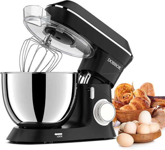 9.5L Keukenmachine kneedmachine 1500W, DOBBOR mixer met garde, deeghaak, klopper, spatbescherming, 7 snelheden planetair mengsysteem, stil en multifunctioneel