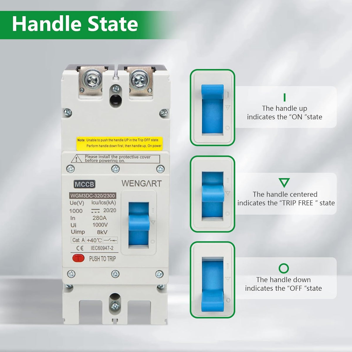 Wengart MCCB WGM3DC-320, PV-stroomschakelaar DC1000V 2P 280-320A, biedt betrouwbare bescherming voor fotovoltaïsche systemen op zonne-energie (280A)