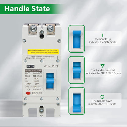 Wengart MCCB WGM3DC-320, PV-stroomschakelaar DC1000V 2P 280-320A, biedt betrouwbare bescherming voor fotovoltaïsche systemen op zonne-energie (280A)