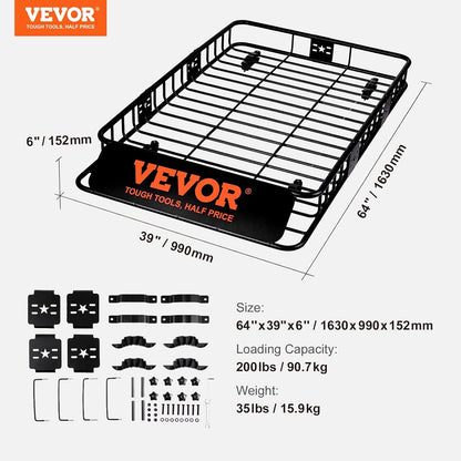 VEVOR Dak Rack Mand Auto Dak Mand Universele 1630 x 990 x 152 mm, Dak Rack Tub 90 kg Laadvermogen Rail Carrier Cargo Bagage Rack Zwart voor Camping, Barbecue, Auto Travel