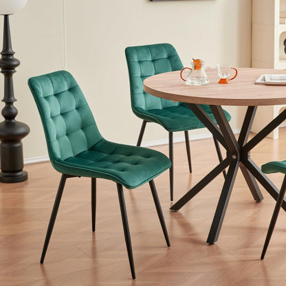 GrandCA HOME Eetkamerstoelen, set van 4, keukenstoel, fluwelen eetkamerstoel, fluwelen kussens en metalen poten, geschikt voor woonkamer/eetkamer/keuken/slaapkamer/kantoor (donkergroen, 4)