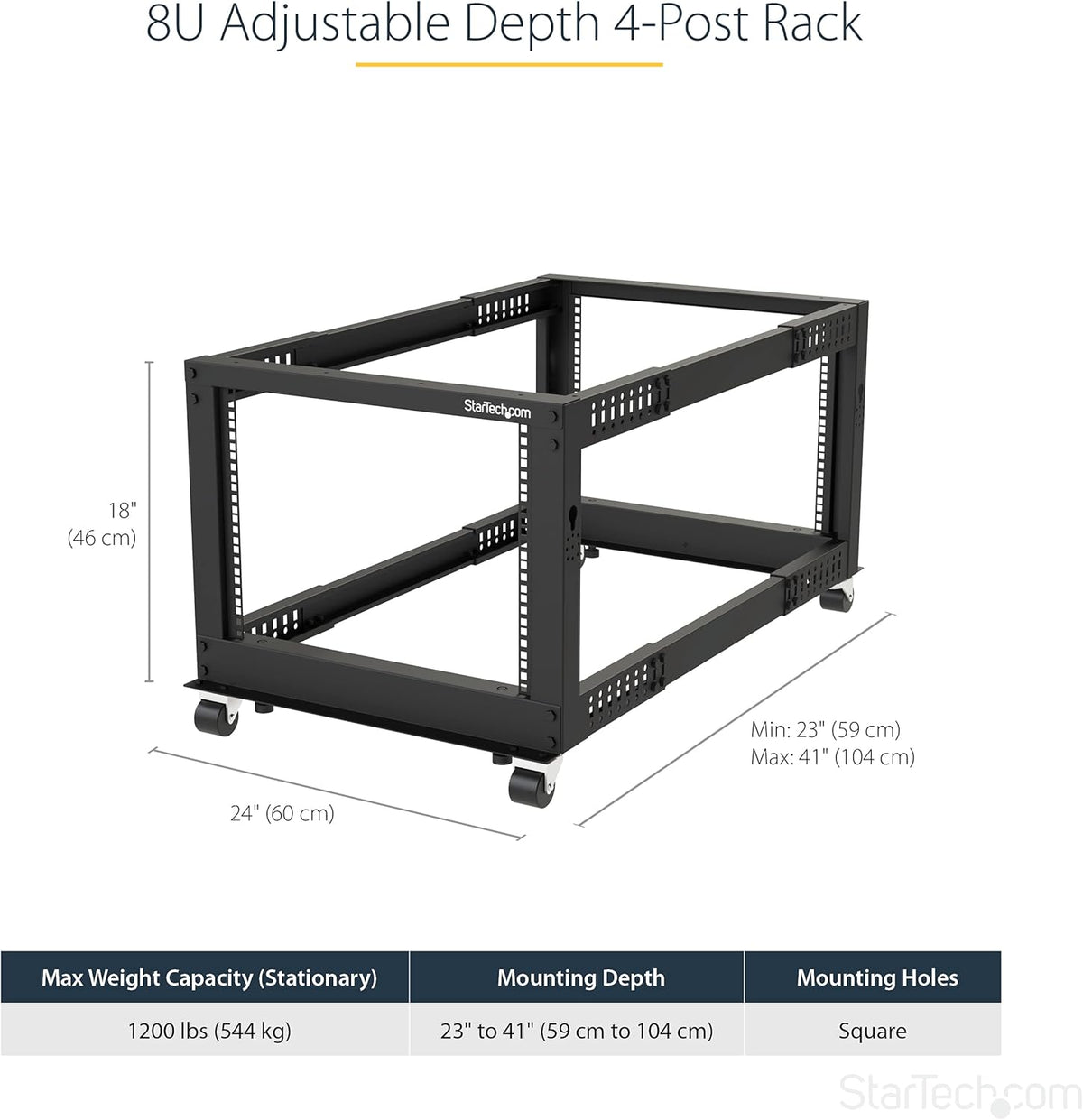 Serverrack 8U Mobiel Open Frame – Serverrek – Patchkast – Netwerkkast – 19 Inch Rack – Verstelbare Diepte 56 Tot 101 Cm – Koudgewalst Staal