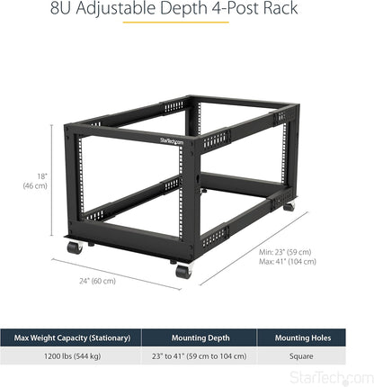 Serverrack 8U Mobiel Open Frame – Serverrek – Patchkast – Netwerkkast – 19 Inch Rack – Verstelbare Diepte 56 Tot 101 Cm – Koudgewalst Staal
