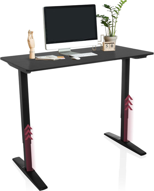 hjh OFFICE Bureau, in hoogte verstelbaar, elektrisch, 120 x 60 cm, standaard, carbon, stabiel zit-sta bureau in carbon-look, ergonomisch, zwart