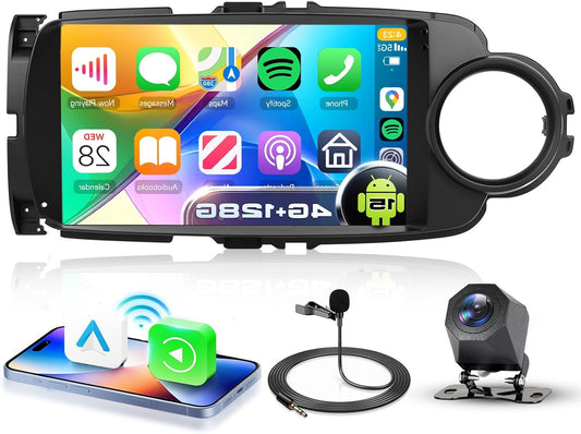 4G+128G Car Radio Android 15 for Toyota Yaris Grmn 2012-2017, 9 Inch In-Cell HD Touch Screen with Wireless Carplay Android Car GPS Wi-Fi USB Bluetooth FM RDS Radio Rear View Camera - QUORE