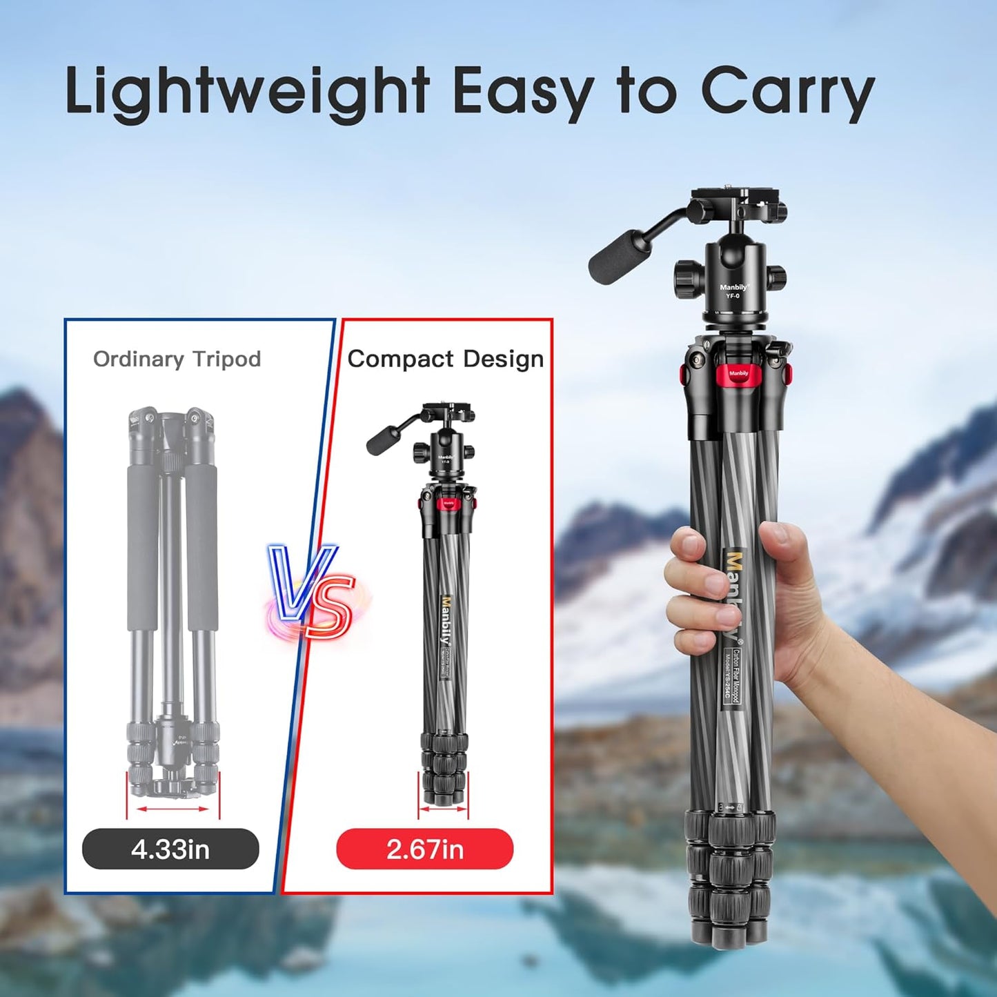 Koolstofvezel Camerastatief – Reisstatief – Fotostatief – Videostatief – Monopod – 360° Balhoofd – Opgevouwen Slechts 6,8 Cm Breed