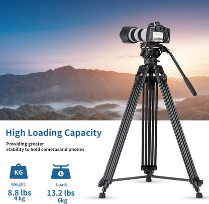 Videostatief – Camerastatief – Filmstatief – DSLR Statief – 162,5 cm Aluminium – 360° Vloeistofkop en Mid-Level Spreader
