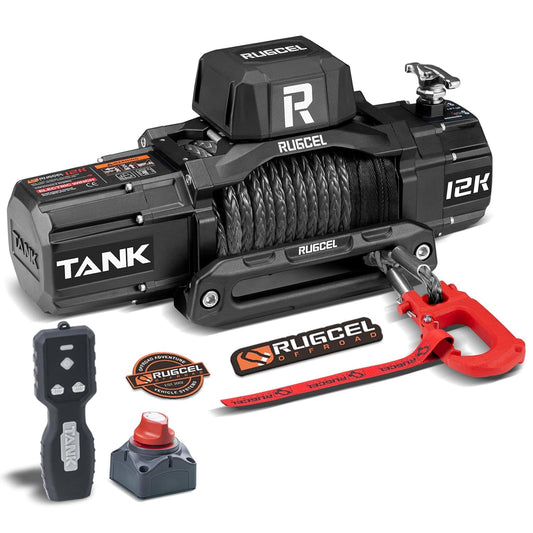 RUGCEL WINCH 12000LB(5443 kg) Waterdichte Elektrische Synthetische Touw Lier 12V met Hawse Fairlead, 2 in 1 Draadloze Afstandsbediening, Dubbele Kleur Touw, voor Truck SUV