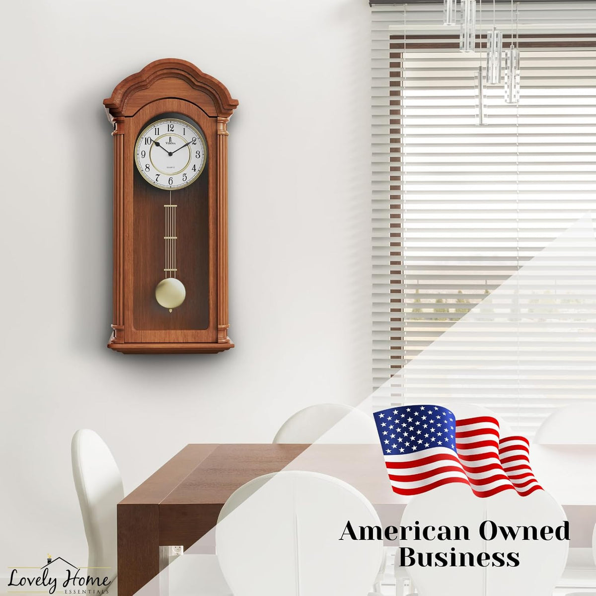 Pendulum Wall Clock Battery Operated - Large, Wooden Hanging Grandfather Wall Clock with Pendulum - Quiet, Made with Real Wood for Living Room Decor, Office & Home Décor Gift 26x12