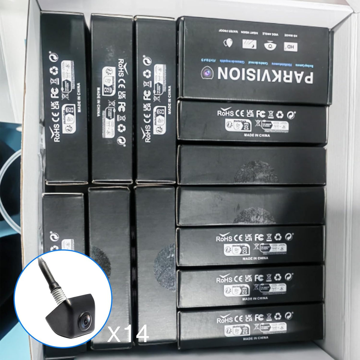 PARKVISION Achteruitrijcamera PRO120 12-24V met Afstandsbediening - 5 Helderheidsstanden, 2m Kabel, NTSC, Geschikt voor Bestelauto's (Doos 14 stuks)