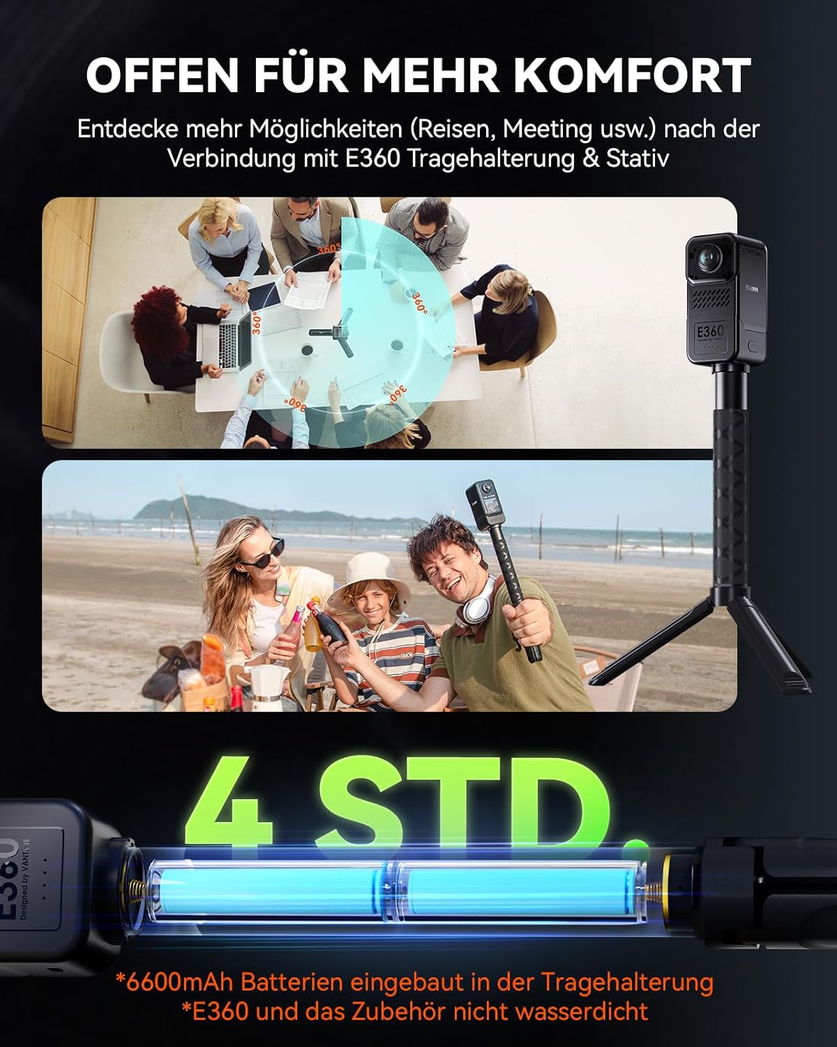 VANTRUE E360 tweekanaals 5.2K panoramische rijrecorder auto achter WiFi, dubbel STARVIS 2 HDR nachtzicht, GPS, bufferparkeermodus, maximaal 512 GB