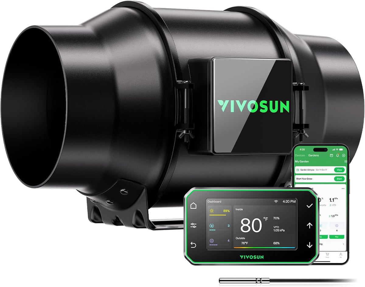 VIVOSUN AeroZesh G6 Slimme buisventilator, 150 mm, 660 m³/uur, met EC-motor en GrowHub E42A+ VPD-regelaar, wifi/app-afstandsbediening, ventilator, growbox, buisventilator, koeling, kweektenten