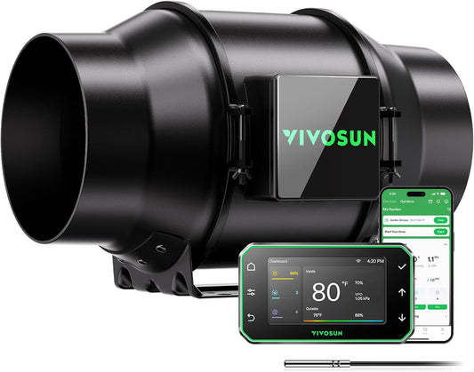 VIVOSUN AeroZesh G6 Slimme buisventilator, 150 mm, 660 m³/uur, met EC-motor en GrowHub E42A+ VPD-regelaar, wifi/app-afstandsbediening, ventilator, growbox, buisventilator, koeling, kweektenten