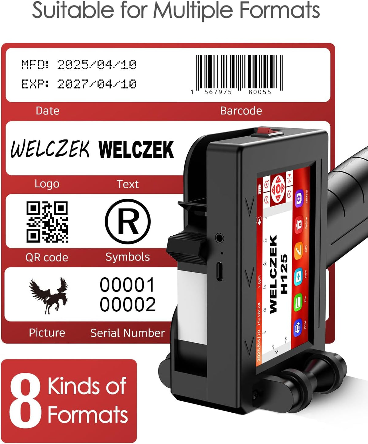 H125 Draagbare en handmatige inkjetprinter voor tekst, logo, QR, code, datum, los, serie, industrieel etiketteringssysteem op karton, metaal, kunststof, keramiek, hout, stof