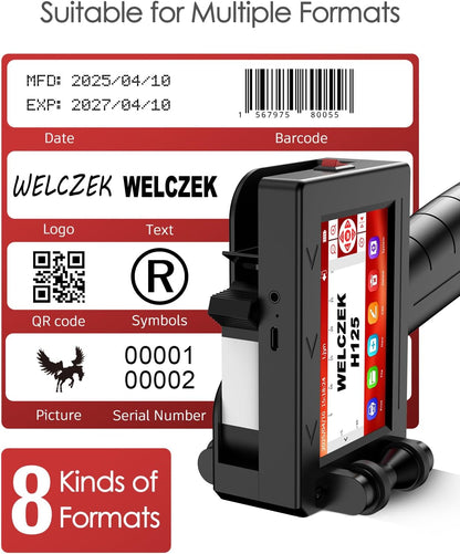 H125 Draagbare en handmatige inkjetprinter voor tekst, logo, QR, code, datum, los, serie, industrieel etiketteringssysteem op karton, metaal, kunststof, keramiek, hout, stof
