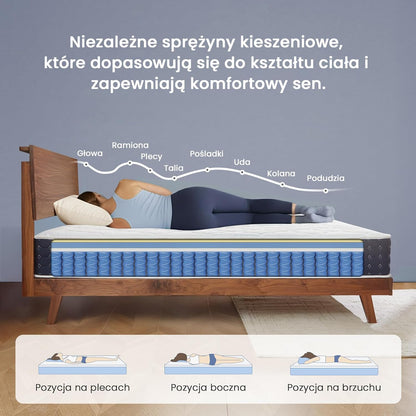 Coolvie Matras, 160 x 200 cm, orthopedische 7-zone pocketveringmatras, H3, hoogte 20 cm, met gel-traagschuim voor zijslapers en rugslapers, Oeko-Tex gecertificeerd