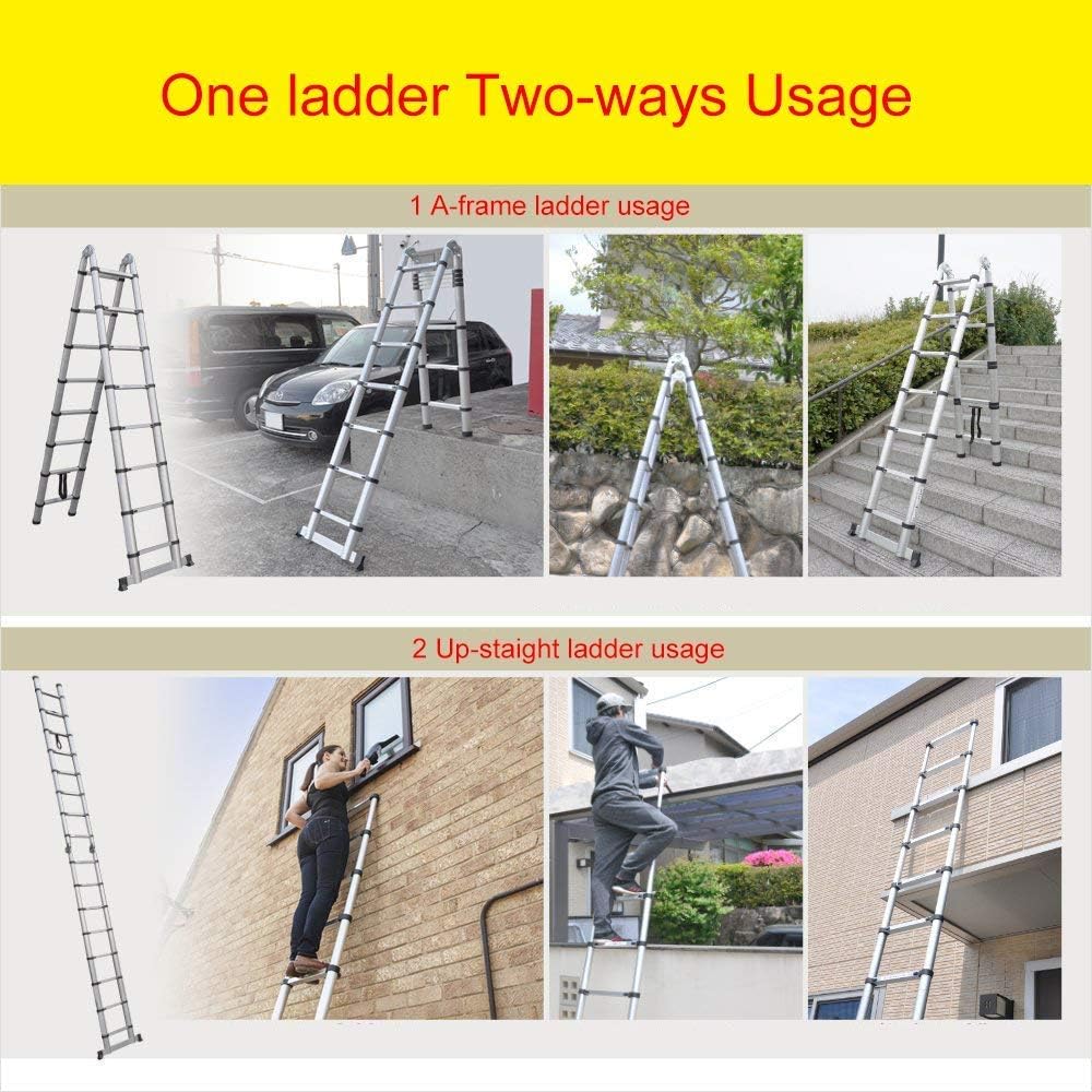 5 m vouwladder, telescopische ladder met rubberen glijbaan, multifunctionele ladder, staande ladder, uittrekbaar, 150 kg, van aluminium