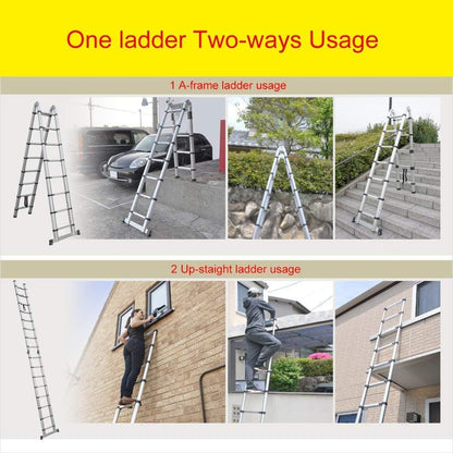 5 m vouwladder, telescopische ladder met rubberen glijbaan, multifunctionele ladder, staande ladder, uittrekbaar, 150 kg, van aluminium