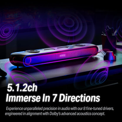 OXS Thunder Pro Gaming Soundbar 5.1.2 Dolby Atmos, versterkte bassen, bluetooth multi-device aansluiting, geïntegreerde subwoofer, 3 Pro gamermodi, slank togle-design, voor pc's, gameconsoles