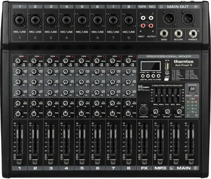 8-Kanaals Vermogensmixer – Mixer – Mengpaneel – PA-Mixer – Versterkermixer – Geïntegreerde Versterker – Bluetooth-Streaming, USB/SD & MP3