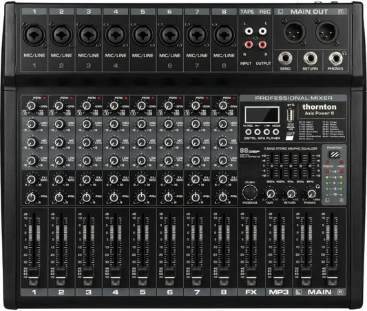 8-Kanaals Vermogensmixer – Mixer – Mengpaneel – PA-Mixer – Versterkermixer – Geïntegreerde Versterker – Bluetooth-Streaming, USB/SD & MP3