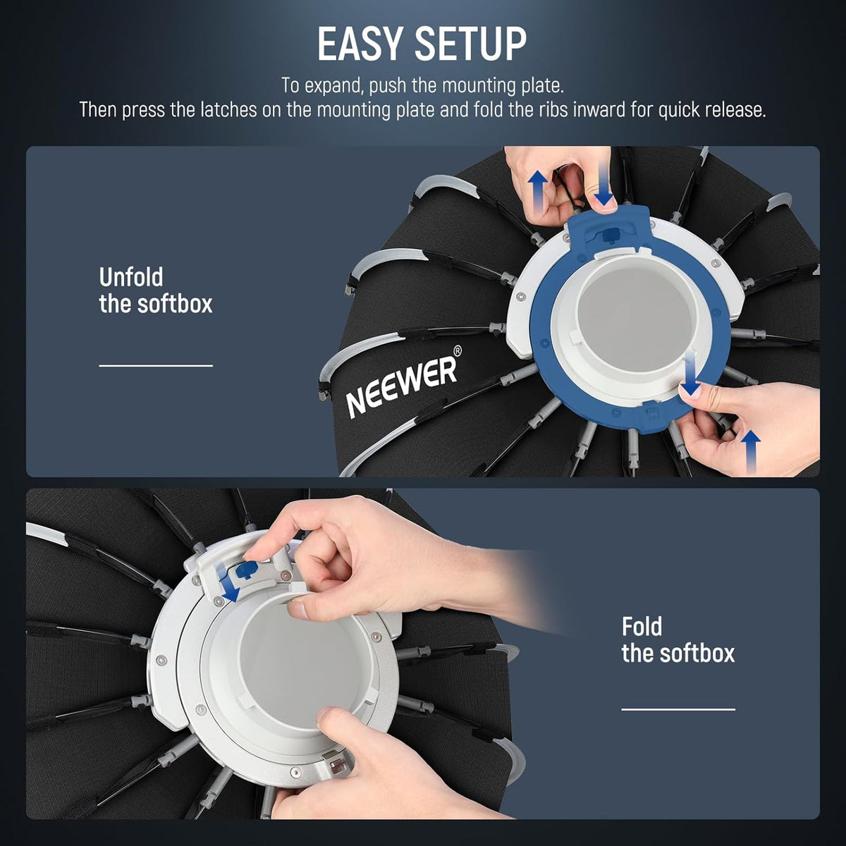 NEEWER Parabolic Softbox Kit, 23,6 inch Bowens Mount Soft Box met lichtdiffusors voor studiofotografie, video-opname, streamingverlichting, compatibel met Aputure 120d, compatibel met Godox SL60w