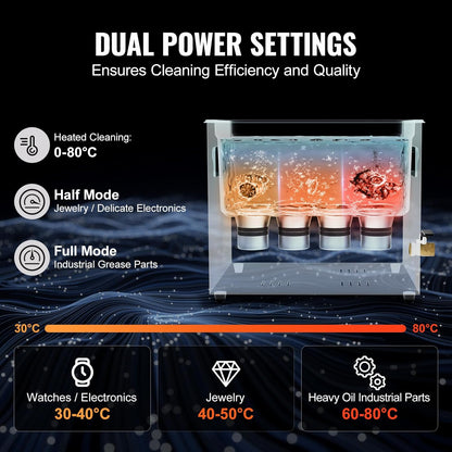 VEVOR Digitale ultrasone reiniger, 10 l, 240 W, met zachte modus en verbeterde degasatie, industriële ultrasone reiniger 40 kHz met timerverwarming voor containers, sieraden