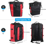 3-in-1 Fietstas - Fietstassen - Dubbele Fietstas - Multifunctioneel Bagagedragertas - Scheurvast - Grote Bagagetassen - met Regenhoes - 70L - Nylon - Rood