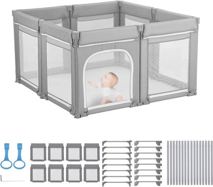 Speelhekje – Babyren – Kinderbox – Speelbox – Babyhek – Modular – Opvouwbaar – 120x120 CM – Ademend Net – Ritsdeur