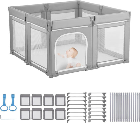 Speelhekje – Babyren – Kinderbox – Speelbox – Babyhek – Modular – Opvouwbaar – 120x120 CM – Ademend Net – Ritsdeur