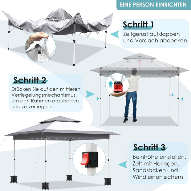 Paviljoen - Tuinpaviljoen - Partytent - Tuintent - Pop-up Kliksysteem - met 4 Muggennet Zijpanelen - Roldraagtas - Waterdicht - Stabiel - Dubbel Dak - UV-bescherming 50+ - 4 Zandzakken - voor Patio - Markt - Camping - 3.6 x 3.6 m - Grijs-Wit