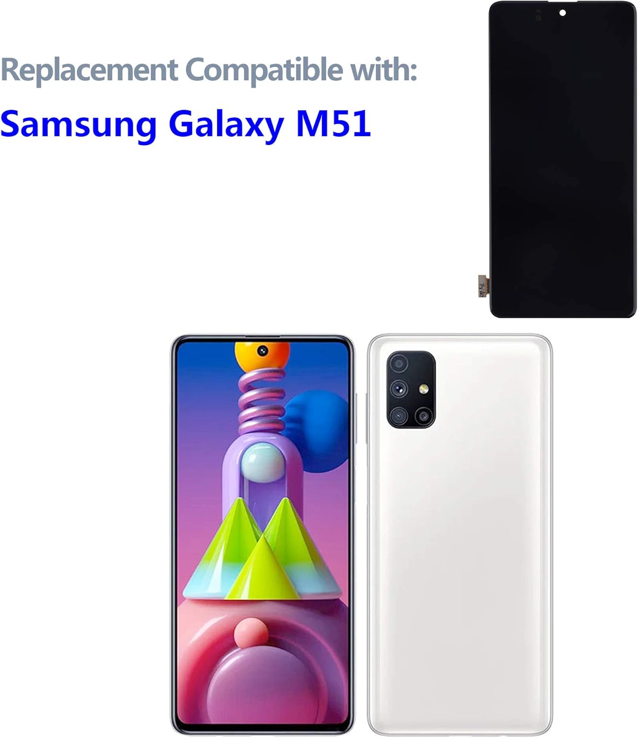AMOLED Compatibel met Samsung Galaxy M51 SM-M515F, SM-M515F/DSN (zwart zonder frame) LCD-display touchscreen scherm digitizer montageglas + gereedschap
