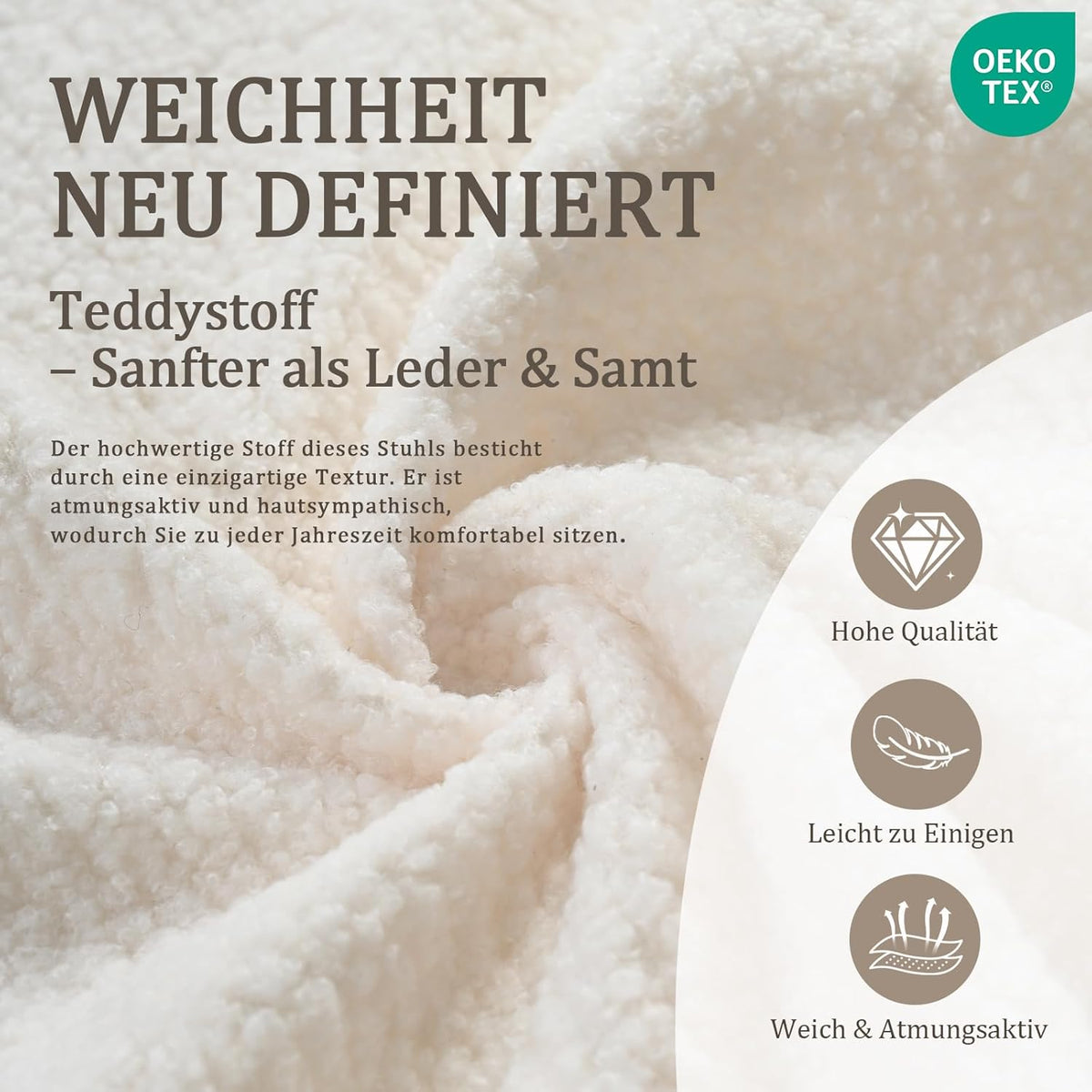 Set van 2 Bouclé Teddy eetkamerstoelen, gestoffeerd, moderne keukenstoelen zonder armleuning en metalen poten, beige, comfortabele gestoffeerde stoelen voor eetkamer en keuken