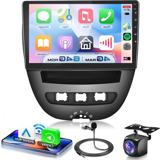 4G+64G Car Radio Android 15 for Toyota Aygo/Peugeot 107/Citroen C1 2004-2014, 10.1 Inch HD Touch Screen Car Radio with Wireless Carplay Android Car GPS Wi-Fi USB Bluetooth 5.0 FM RDS Camera - QUORE