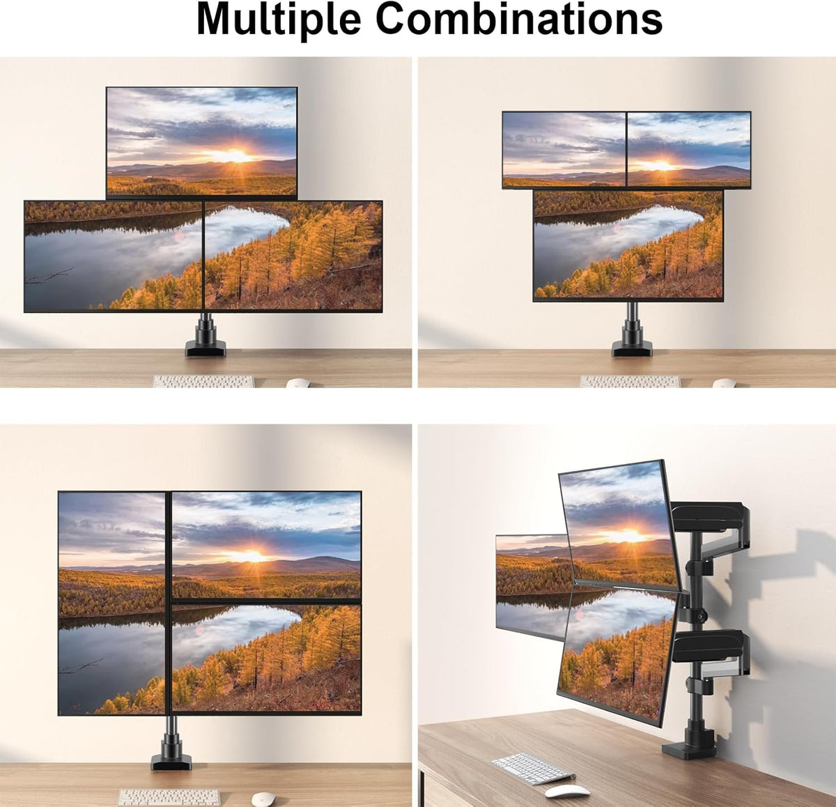 PUTORSEN Monitorhouder, 3 monitoren voor 17-32 inch beeldscherm, monitorhouder, 3 monitoren, in hoogte verstelbaar, met 9 kg per arm, 67 cm stang, zwenkbaar, kantelbaar, VESA 75/100 mm