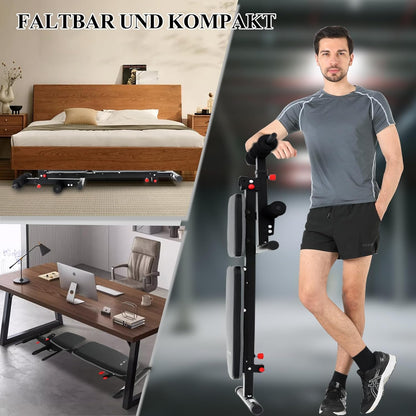 ISE Verstelbare trainingsbank, multifunctionele fitnessbank met beensteun, zwart, stalen frame met 5-voudig verstelbare rugleuning, met een capaciteit van 150 kg voor thuis