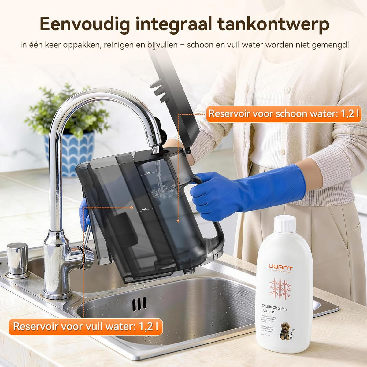 Tapijtreiniger – Vlekkenverwijderaar – Stoffenreiniger – Meubelreiniger – Schoonmaakmachine – Krachtige Zuigkracht 18 kPa – 600 Watt Motor – Dubbelzijdige Borstel – 2 Watertanks 1,2 L – Voegborstel – Zwart-Wit Variant