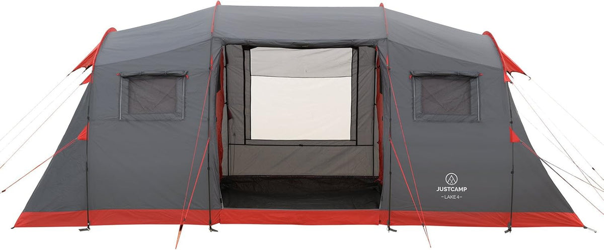 Justcamp Lake 4 Tunneltent, gezinstent, 4 personen - grijs, grote opbergruimte, festival, kampeervakantie