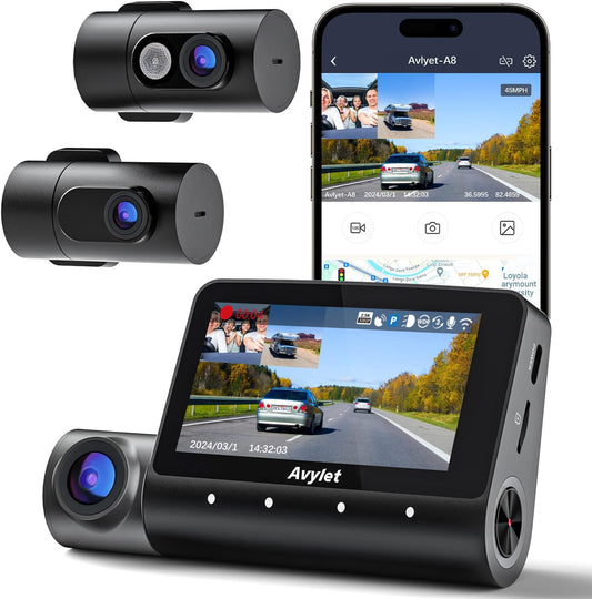 3-Kanaals Dashcam Auto – Autocamera – Rijcamera – Voorkamera – Achtercamera – 4K + 1080P + 1080P Opname – Wifi en GPS