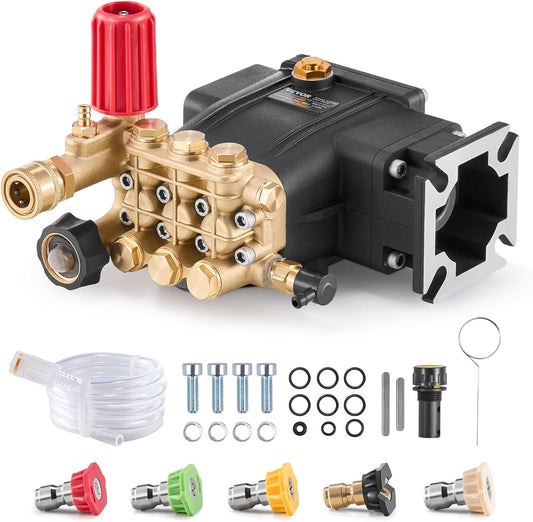 Hogedrukreinigerpomp – Vervangende Pomp, Hogedrukpomp, Waterpomp, Triplex Plunjerpomp Voor Horizontale Motor – Tot 3300 PSI – 2,5 GPM
