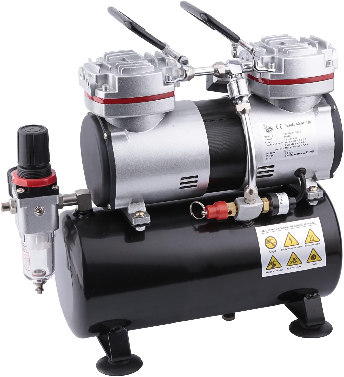 Airbrush Compressor – Airbrush Machine – Luchtpomp – Spuitpistool – Compressor – Olievrij & Stil – 3,5 Liter Luchtreservoir & Automatische Start/Stop