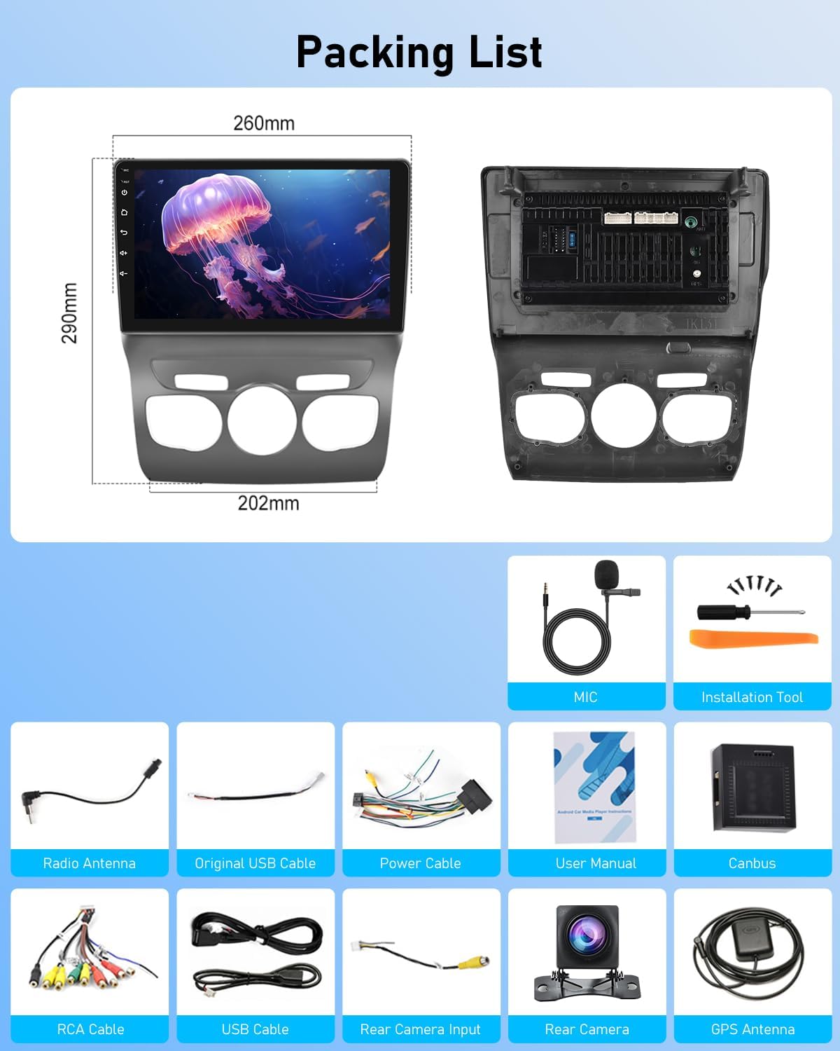 NHOPEEW 2G + 64G Autoradio voor Citroën C4 II / DS4 / DS4 Crossback 2011-2018, 9 inch touchscreen, draadloze CarPlay Android Auto, WLAN, GPS, FM, RDS, gedeeld scherm, SWC, AHD achteruitrijcamera