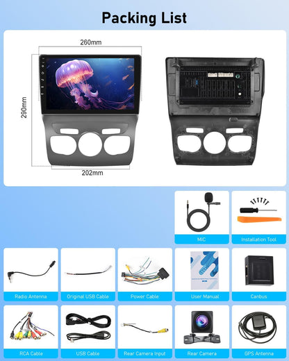 NHOPEEW 2G + 64G Autoradio voor Citroën C4 II / DS4 / DS4 Crossback 2011-2018, 9 inch touchscreen, draadloze CarPlay Android Auto, WLAN, GPS, FM, RDS, gedeeld scherm, SWC, AHD achteruitrijcamera