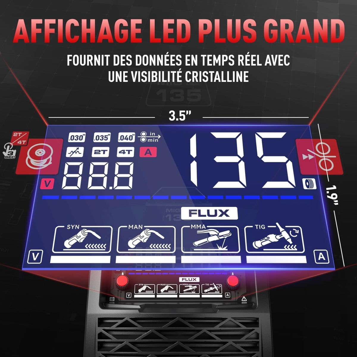 MIG ANDELI 135 A lasapparaat, spanning 220 V, draagbaar zonder gas, multiproces MIG/TIG lift/MMA-stroom, met digitaal led-display, IGBT-invertertechnologie.